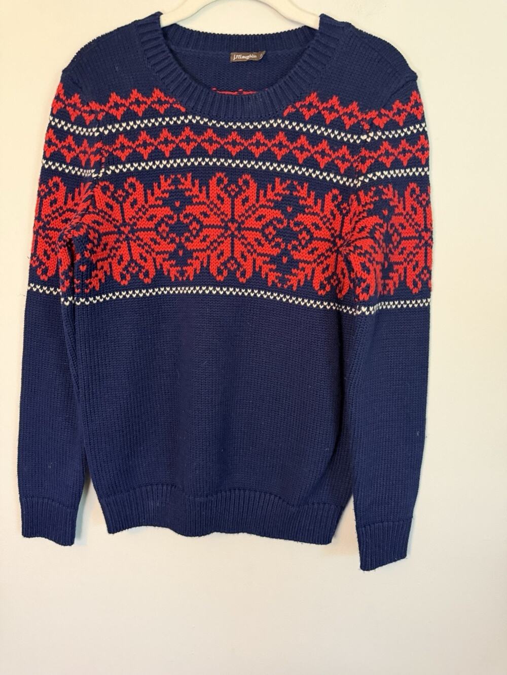J. McLaughlin Fair Isle Wool Blend Winter Navy Sweater Women's Sz S Pull Over